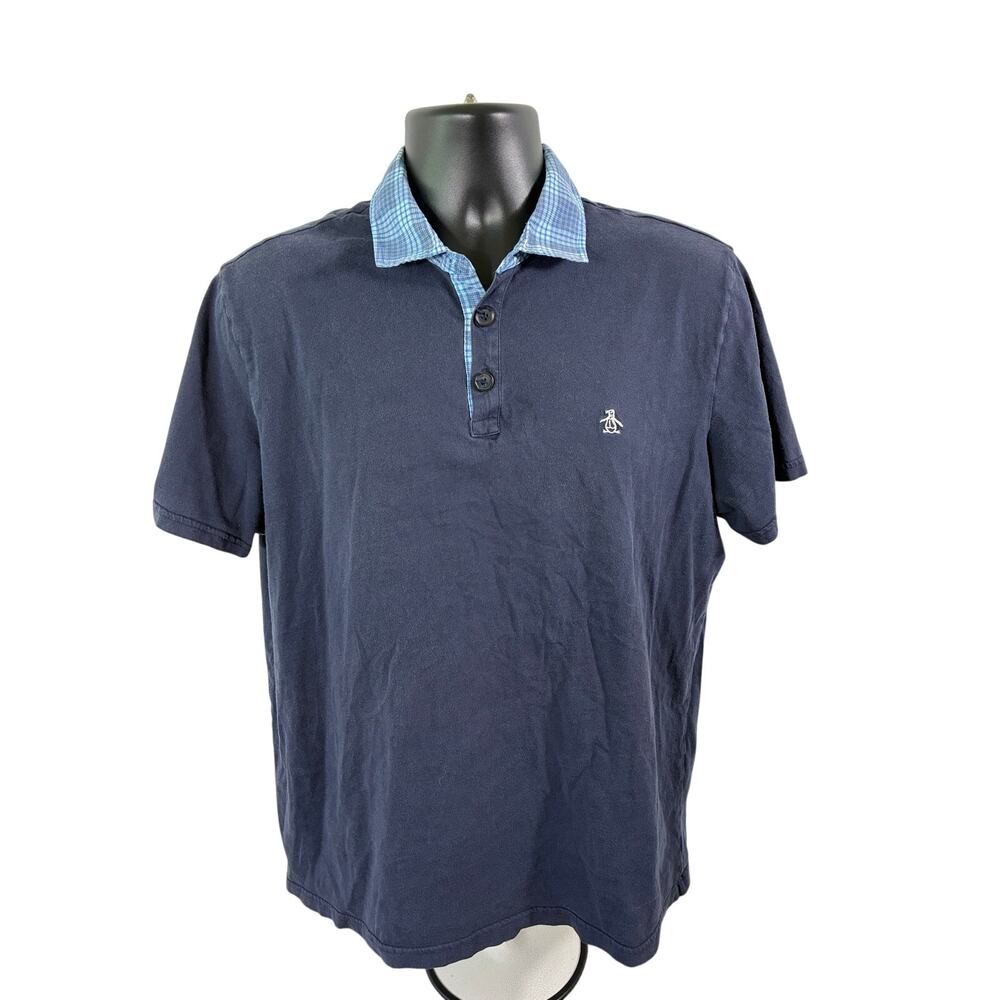 Original Penguin Munsingwear Polo Shirt Large Navy Plaid